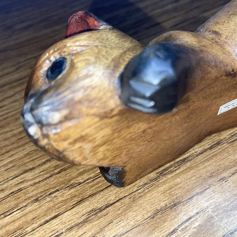 VTG Hand Carved Wood Cat Shelf Sitter Whimsical Siamese Figurine 1980s Folk Art